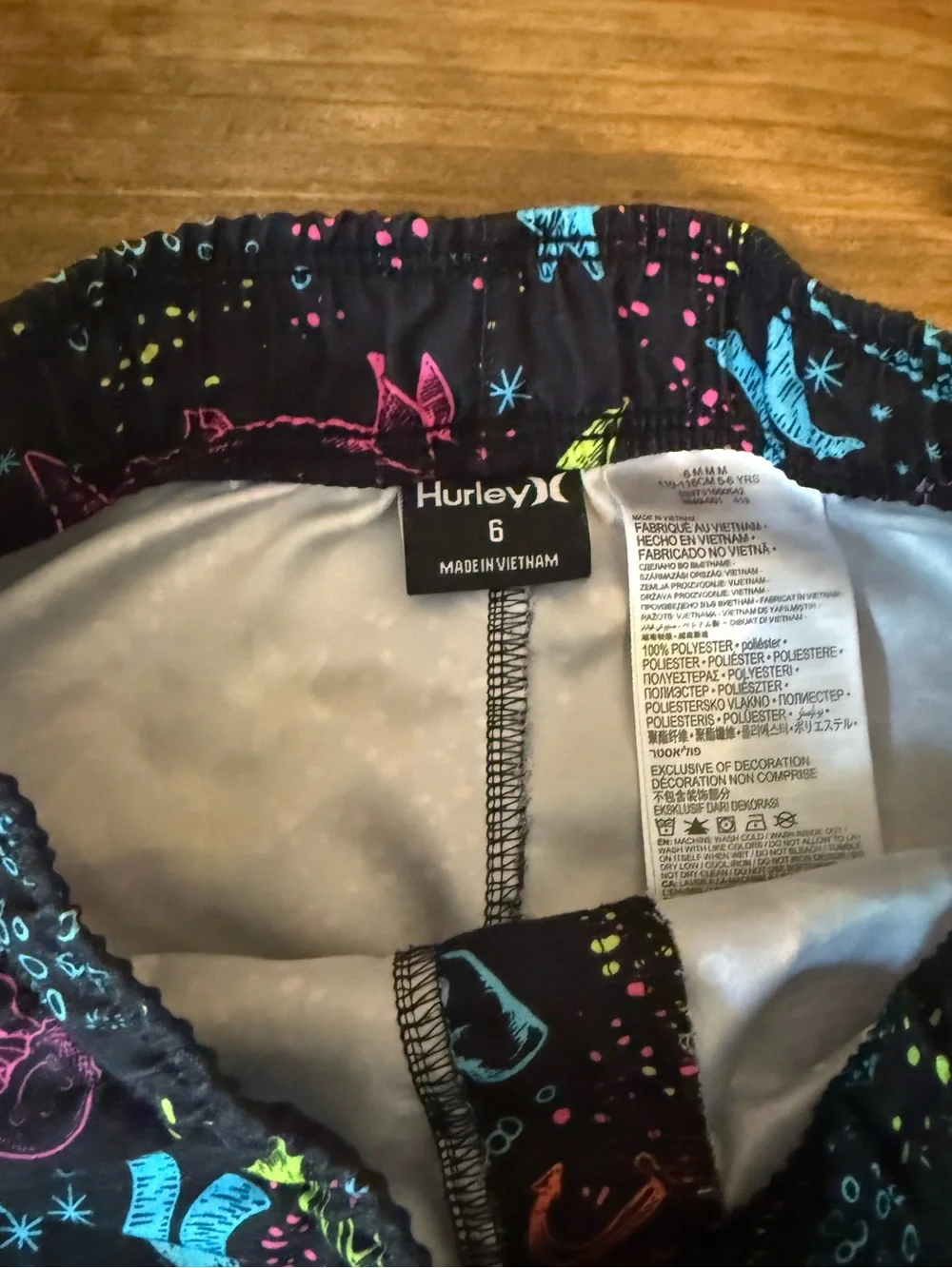 Hurley Kids Black Neon Shark Print Swim Shorts, Boys size 6